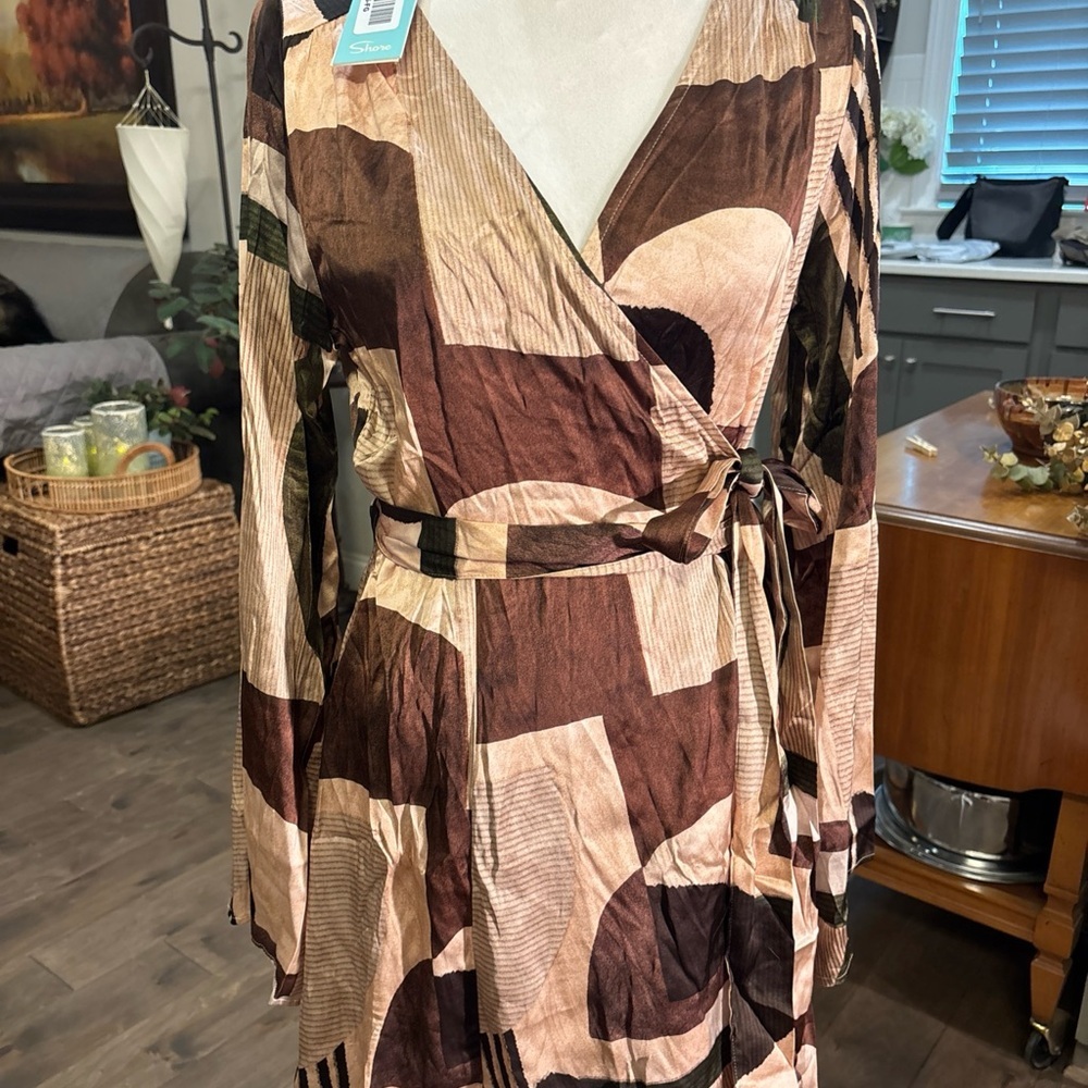 Brown and ran Asymmetrical High-Low Wrap Dress